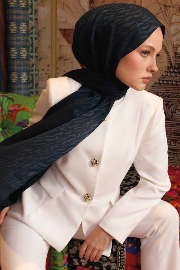 Zebra Desen Şal / Akşam Mavi - 4