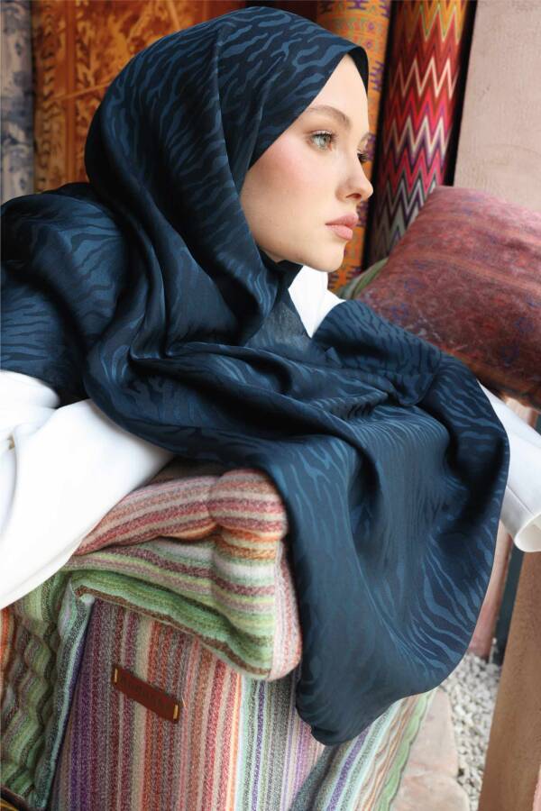 Zebra Desen Şal / Akşam Mavi - 1
