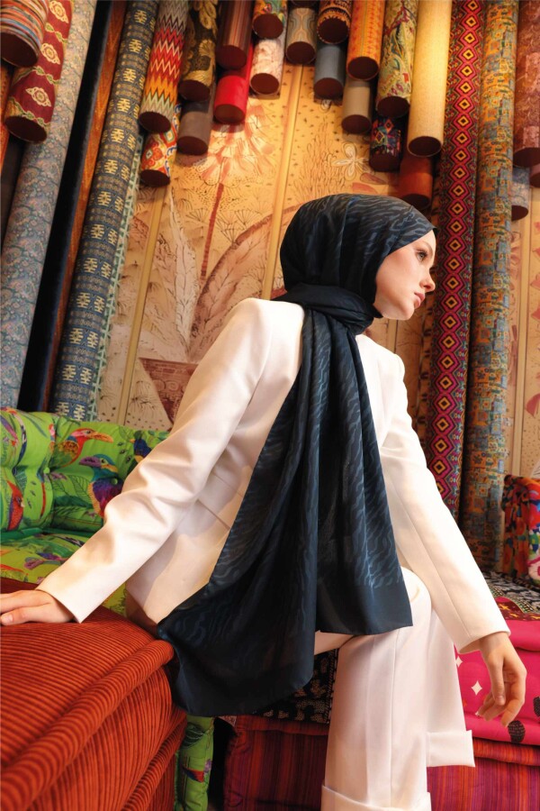 Zebra Desen Şal / Akşam Mavi - (1)
