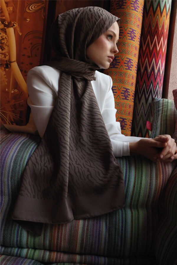 Zebra Desen Şal / Bademi - (1)