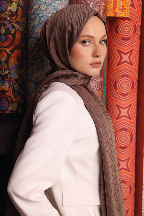 Zebra Desen Şal / Bademi - 3