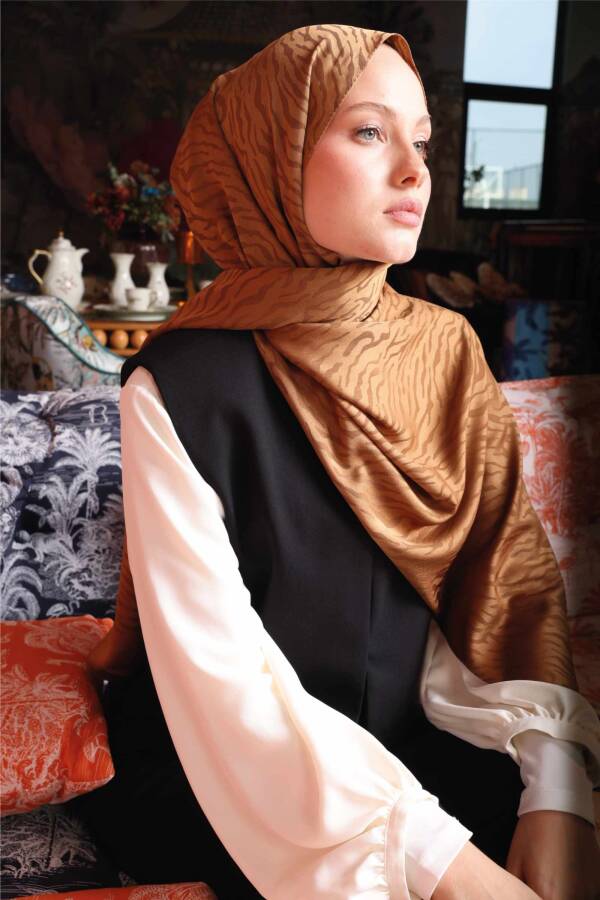 Zebra Desen Şal / Bal Kahve - 3
