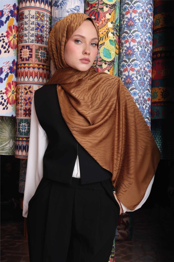 Zebra Desen Şal / Bal Kahve - (1)