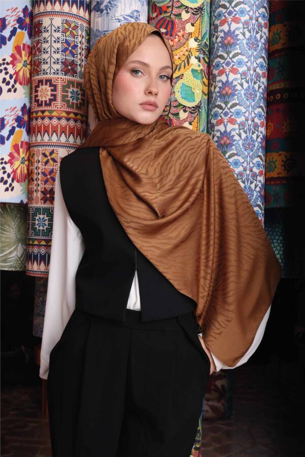 Zebra Desen Şal / Bal Kahve - 2