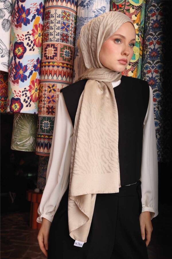 Zebra Desen Şal / Bej - 4