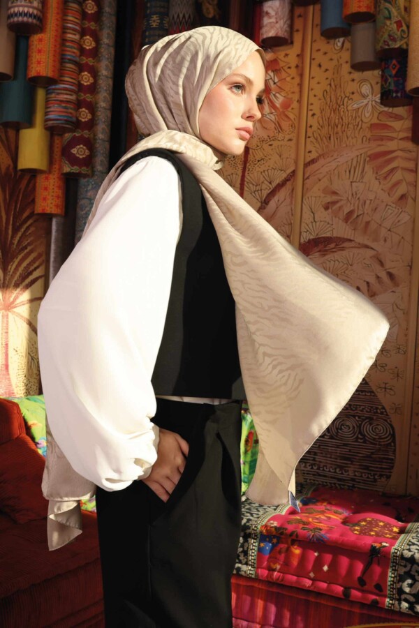 Zebra Desen Şal / Bej - (1)