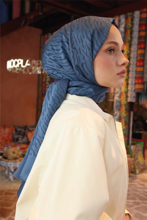 Zebra Desen Şal / İndigo - (1)