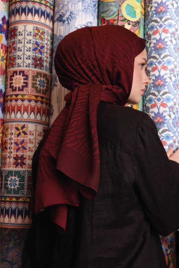 Zebra Desen Şal / Kızılcık - 2