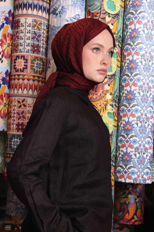 Zebra Desen Şal / Kızılcık 