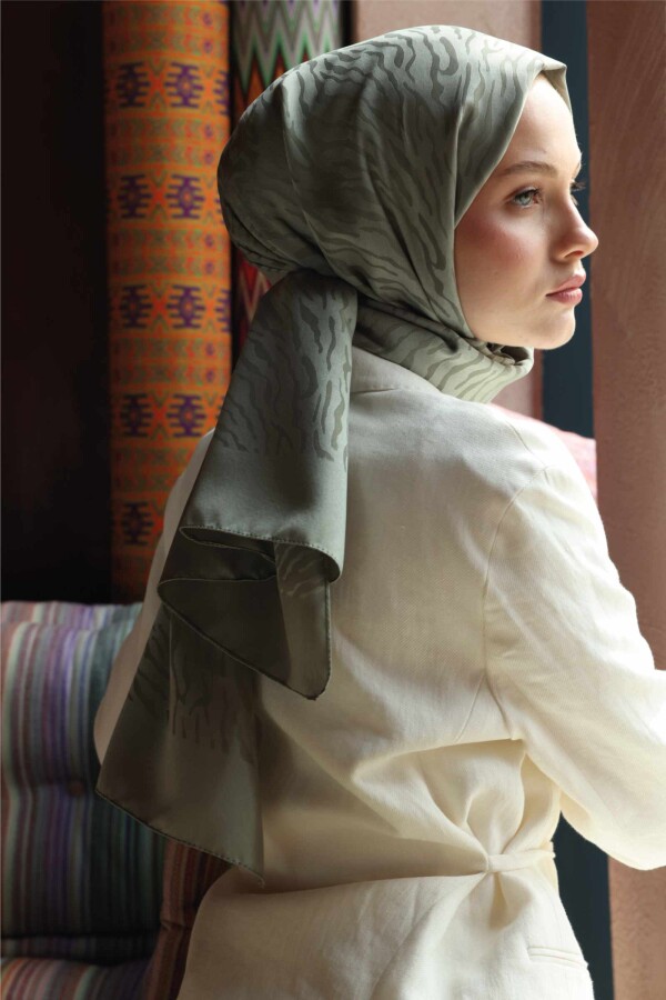 Zebra Desen Şal / Küf Yeşili - (1)