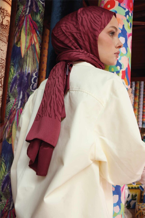 Zebra Desen Şal / Mürdüm - (1)