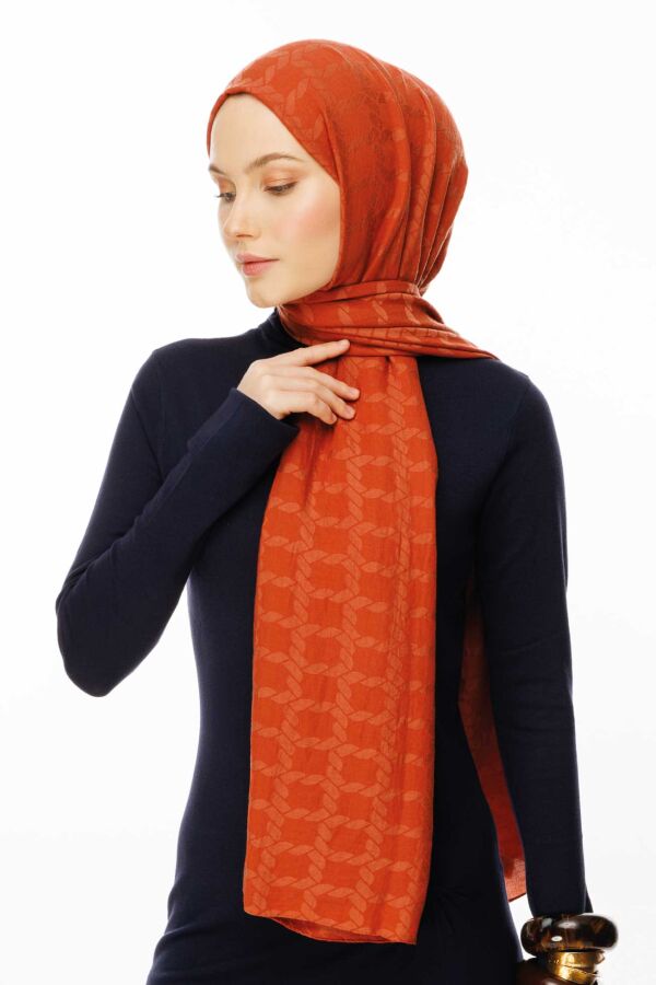 Zincir Desen Pamuk Şal / Şeftali - (1)